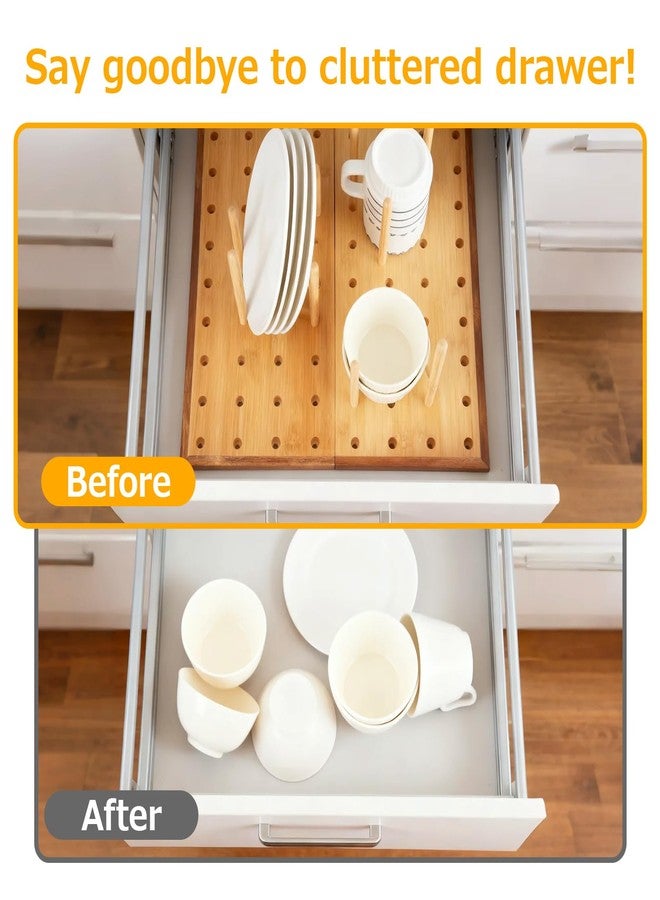 E-ROOM TREND Foldable Pegboard Organizer for Kitchen - Bamboo Base & Acacia Wood Edge Dish Rack for Kitchen Countertop, and Drawer, 24 Pegs, 23.6" x 15.7" - Image 5